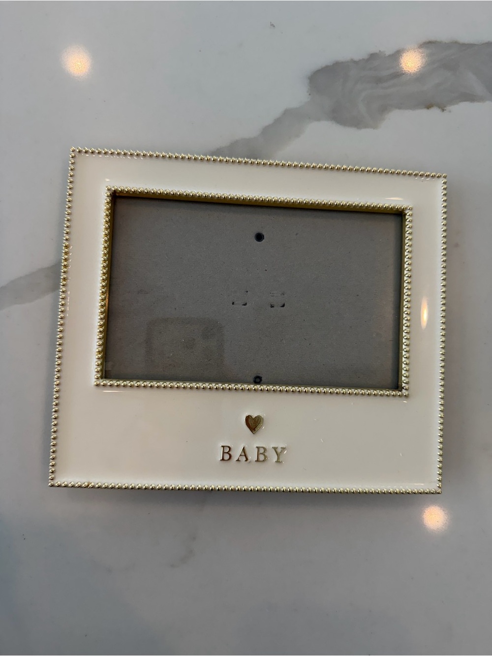 Pottery Barn Kids Baby Picture Frame in White with Gold Trim